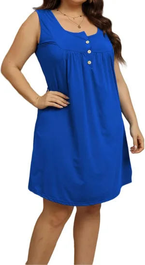 Womens Sleeveless Summer Dress 2025 Plue Size Button Up Ruffle Swing Beach Sun Mini Tank Short Dresses for Women