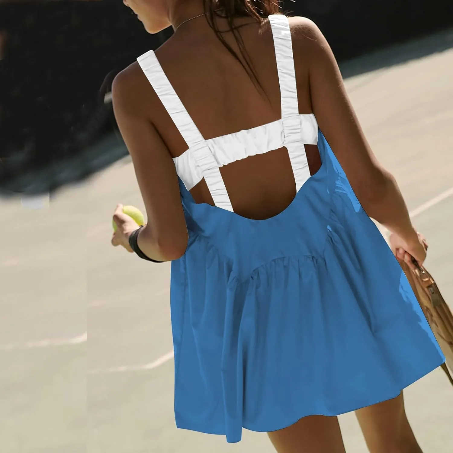 Women's Sleeveless Tennis Dress Summer Dress 2024 Casual Color Block Mini Dress Beach Sundresses