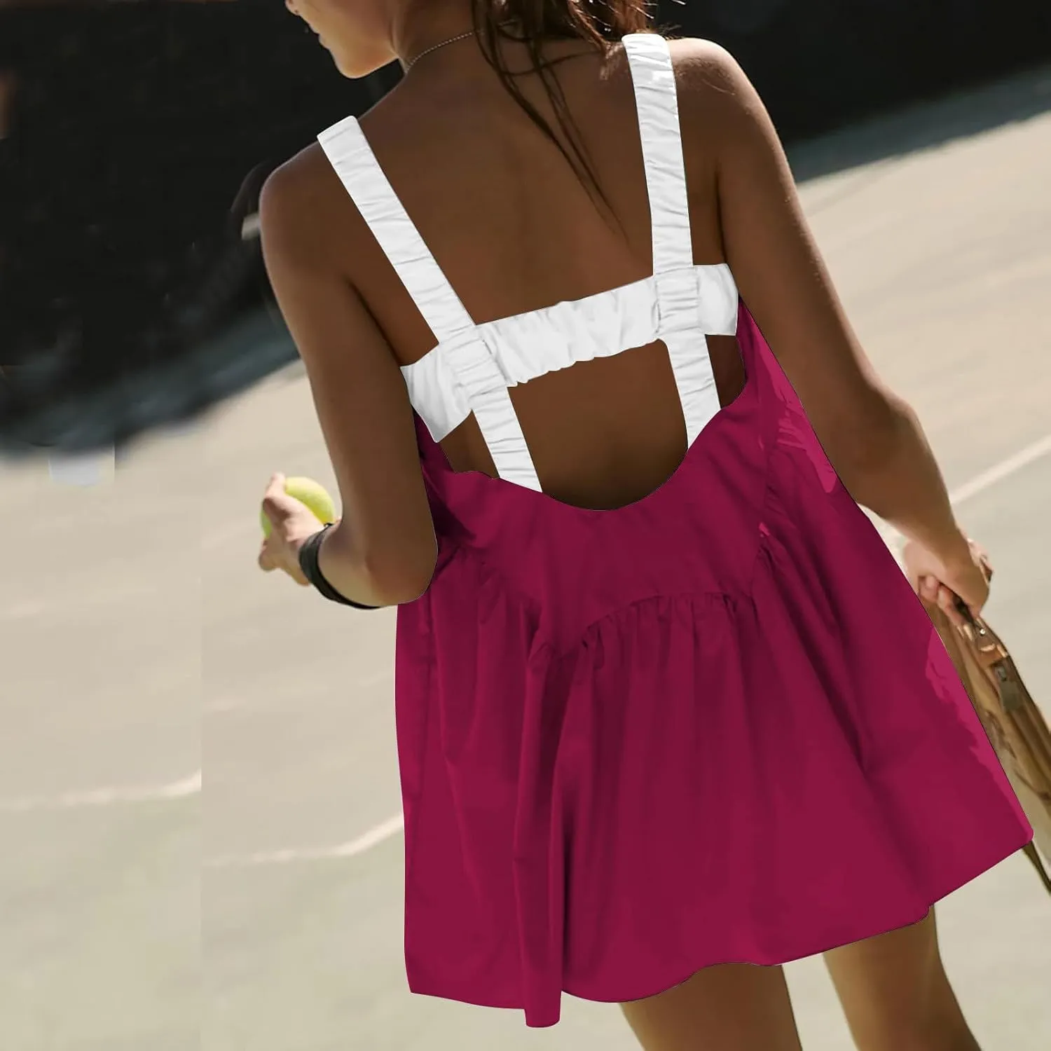 Women's Sleeveless Tennis Dress Summer Dress 2024 Casual Color Block Mini Dress Beach Sundresses
