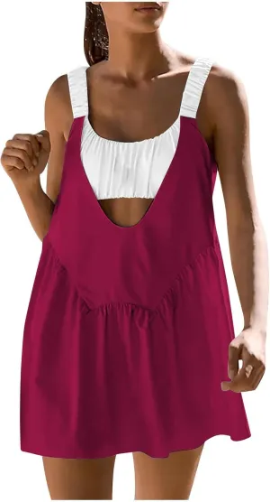 Women's Sleeveless Tennis Dress Summer Dress 2024 Casual Color Block Mini Dress Beach Sundresses