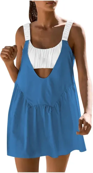 Women's Sleeveless Tennis Dress Summer Dress 2024 Casual Color Block Mini Dress Beach Sundresses