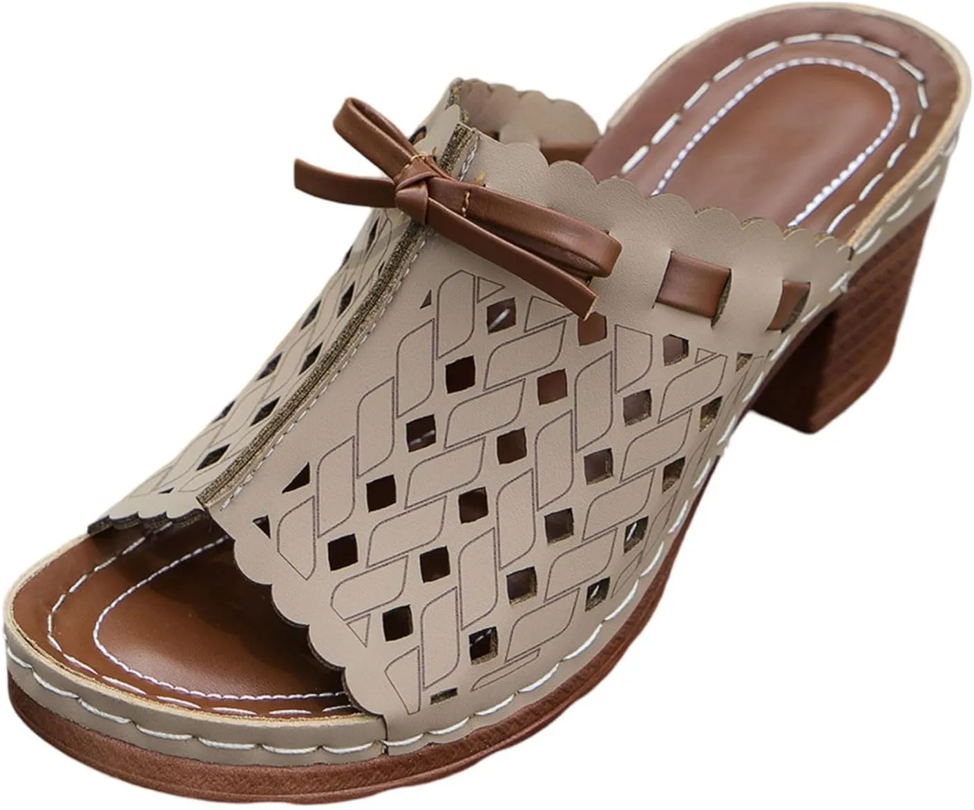 Womens Slide Sandals Chunky Block Heeled Open Toe Slip On Mules Wedge Platform Dressy Summer Casual Hollow Out Breathable Beach Shoes