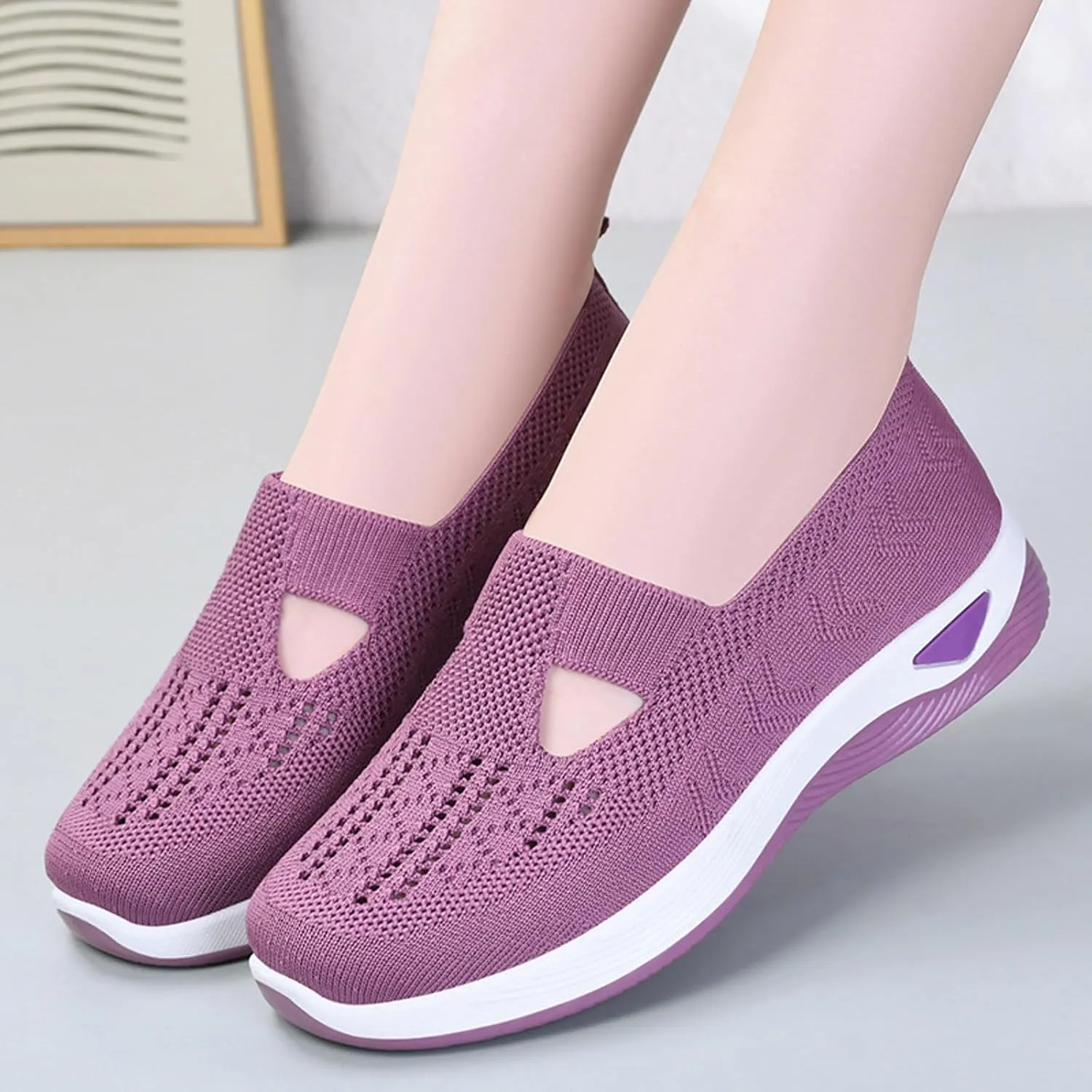 Womens Slip On Sneakers Casual Comfortable Walking Shoes Lightweight Canvas Flats Breathable Mesh Non Slip Loafers