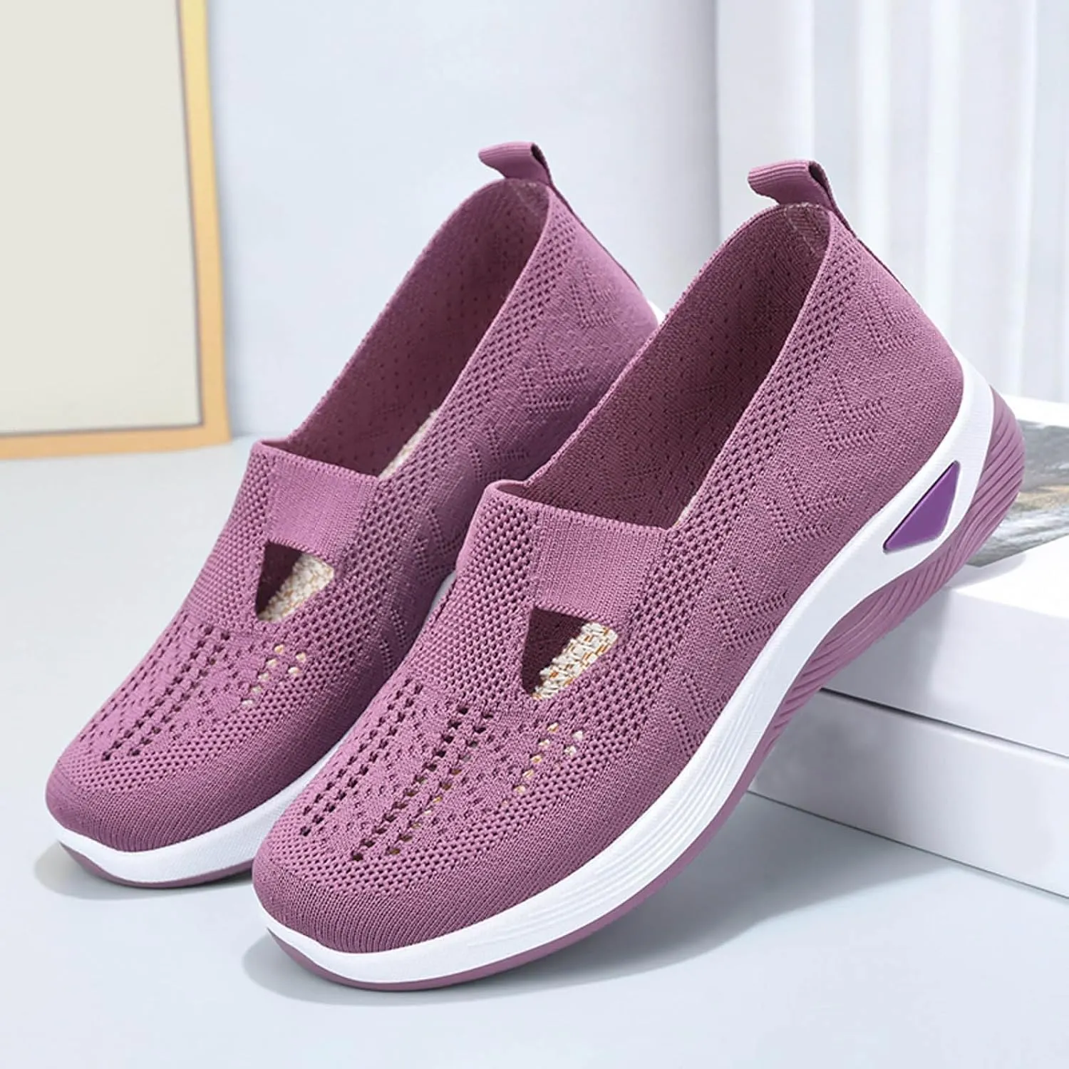 Womens Slip On Sneakers Casual Comfortable Walking Shoes Lightweight Canvas Flats Breathable Mesh Non Slip Loafers
