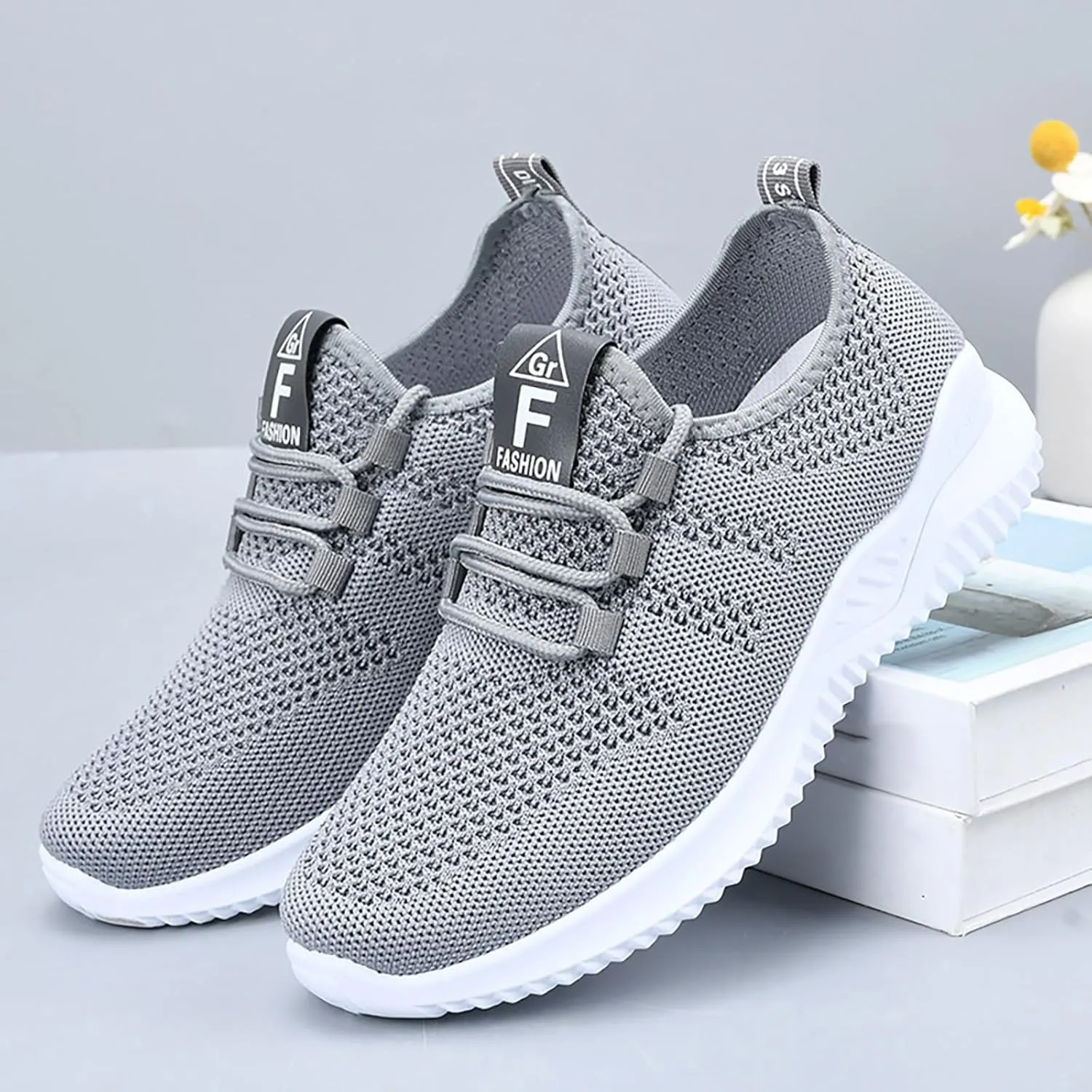 Womens Slip On Walking Shoes Non Slip Running Tennis Shoes Breathable Mesh Sneakers Lightweight Gym Workout Shoe Lace-Up Running Athletic Sneakers for Women