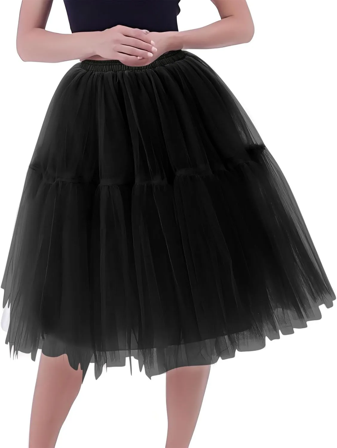 Womens Solid Color High Waist Elastic Mesh Puffy Skirt Formal Cocktail Mini Length Skirts for Ladies 2025 Fashion Y2K