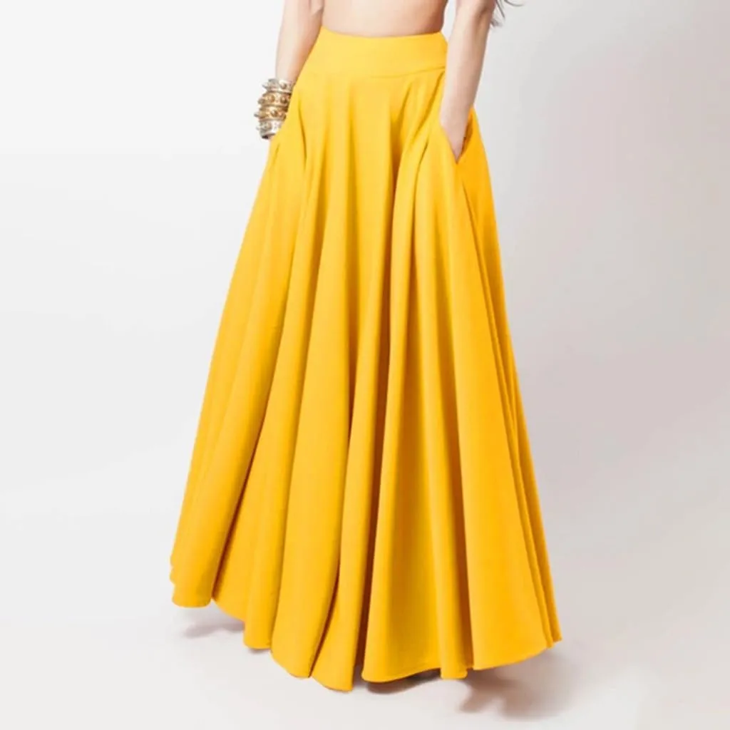 Womens Solid Elegant Ruched Casual a Line Midi Skirt Summer Boho Elastic Waist Flowy Swing Long Beach Skirts