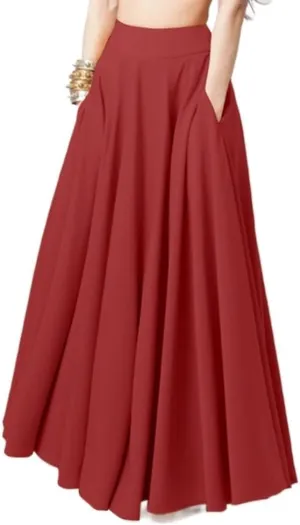 Womens Solid Elegant Ruched Casual a Line Midi Skirt Summer Boho Elastic Waist Flowy Swing Long Beach Skirts