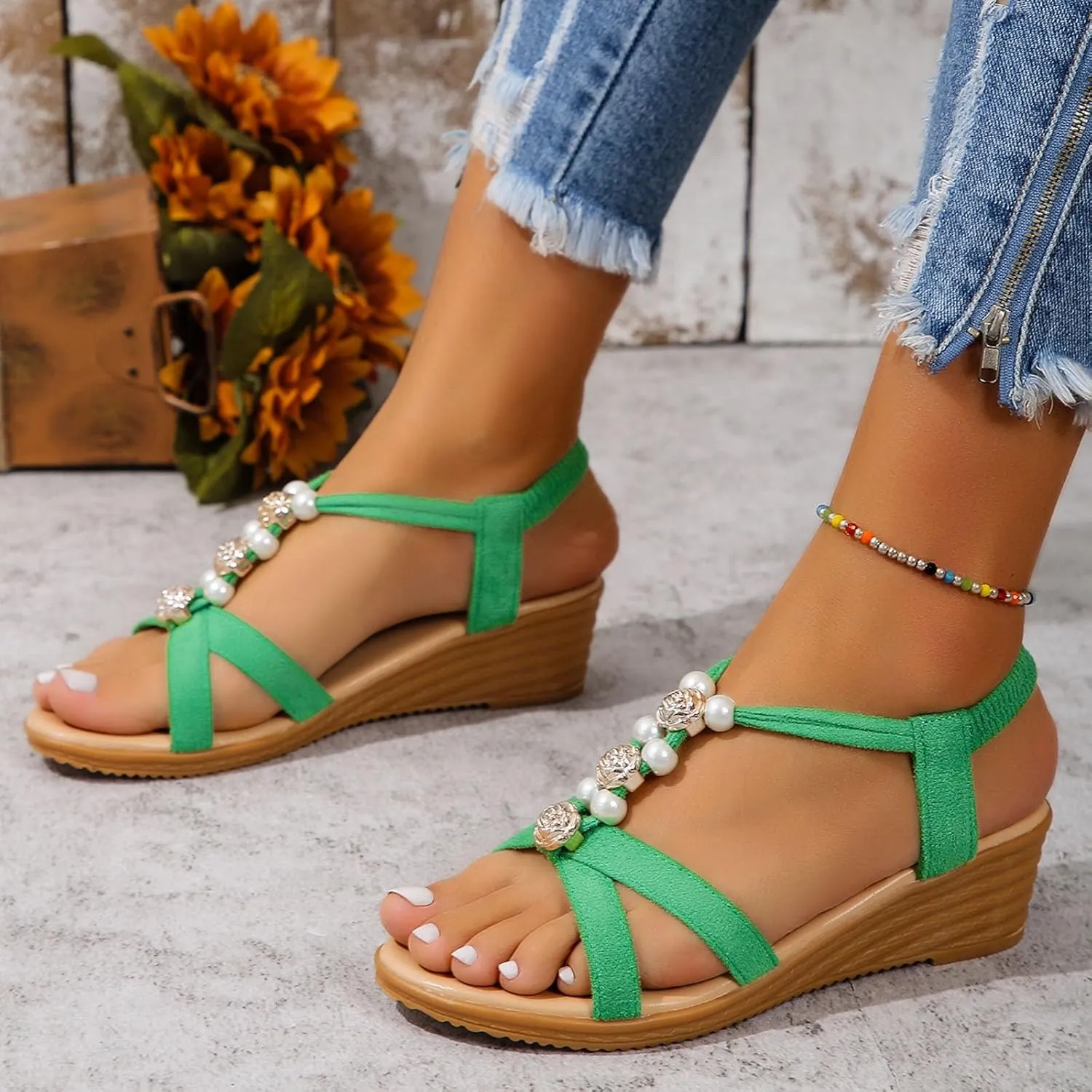 Women's Spring And Summer Wedge Heel Woven Strap Sandals Fashionable And Casual Outer Wear Summer Shoes Wedge Sandal