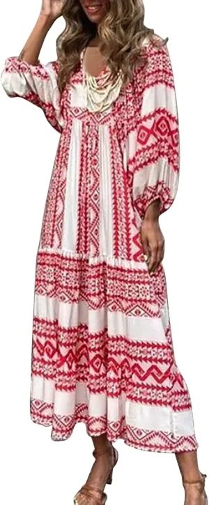 Women's Spring Dresses 2025 Long Sleeve Flowy Casual Floral Maxi Dress Front Tie Cutout Tiered Long Dress Beach Dresses