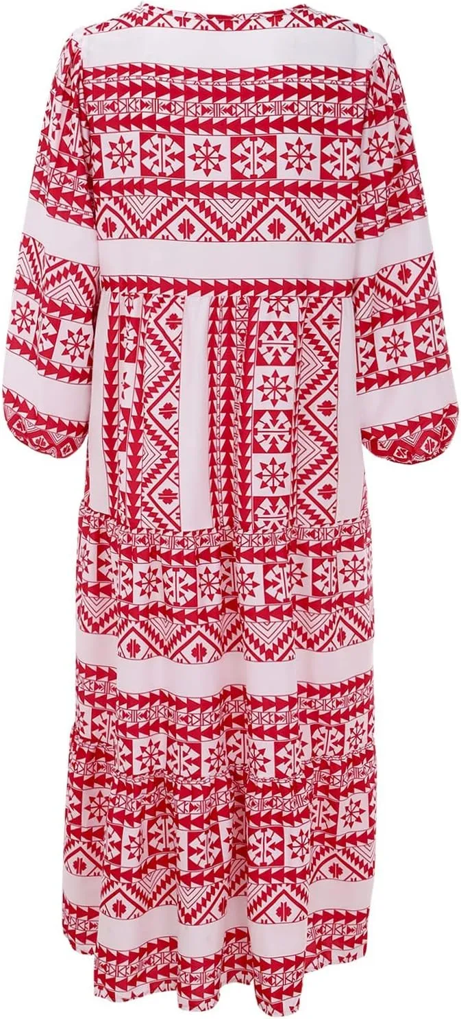 Women's Spring Dresses 2025 Long Sleeve Flowy Casual Floral Maxi Dress Front Tie Cutout Tiered Long Dress Beach Dresses