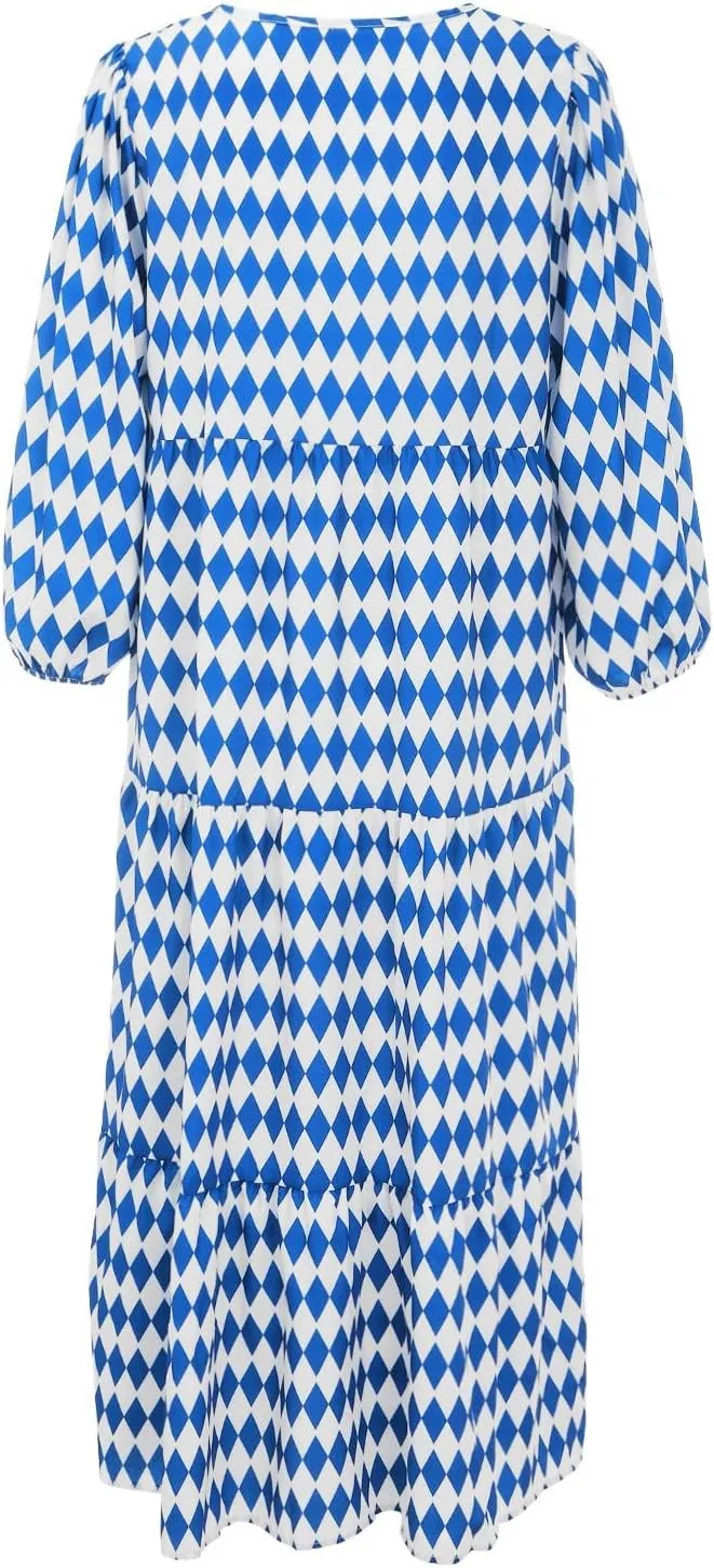 Womens Spring Long Sleeve Maxi Dress Floral Elegant V Neck A Line Tiered Flowy Wedding Guest Beach Vacation Party Dresses