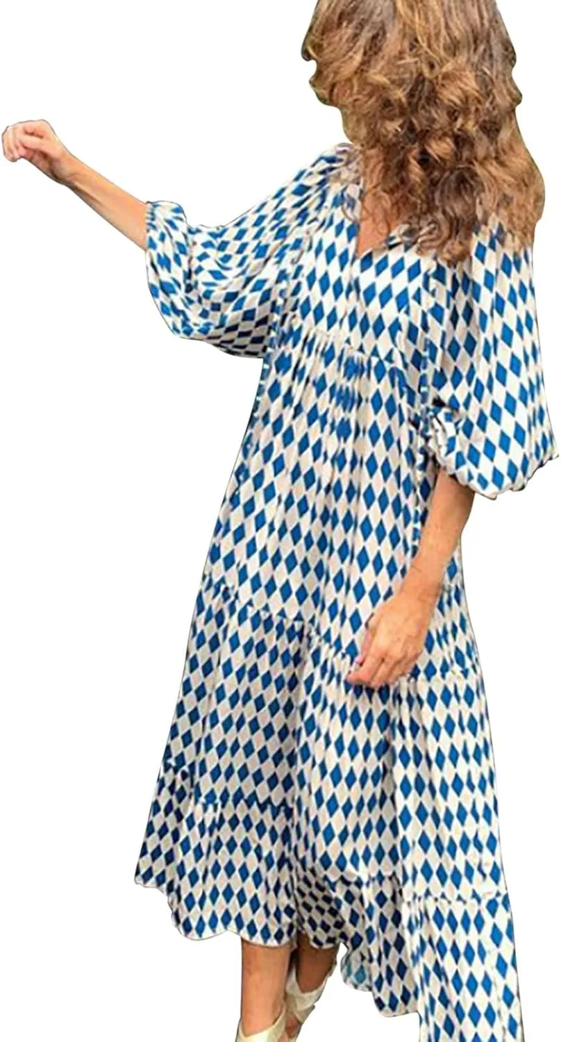 Womens Spring Long Sleeve Maxi Dress Floral Elegant V Neck A Line Tiered Flowy Wedding Guest Beach Vacation Party Dresses