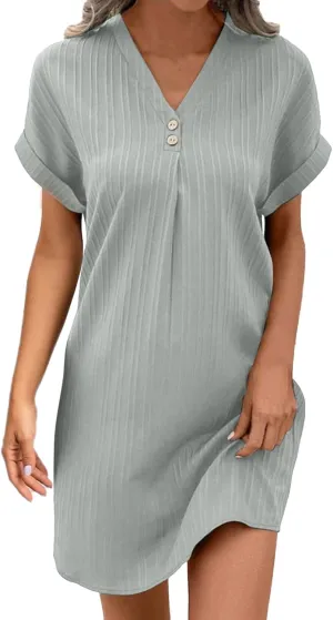 Womens Summer A-Line Dress with Pockets Mini Short Sleeve Dresses Beach Swing Tunic Dress 2025 Vacation Travel