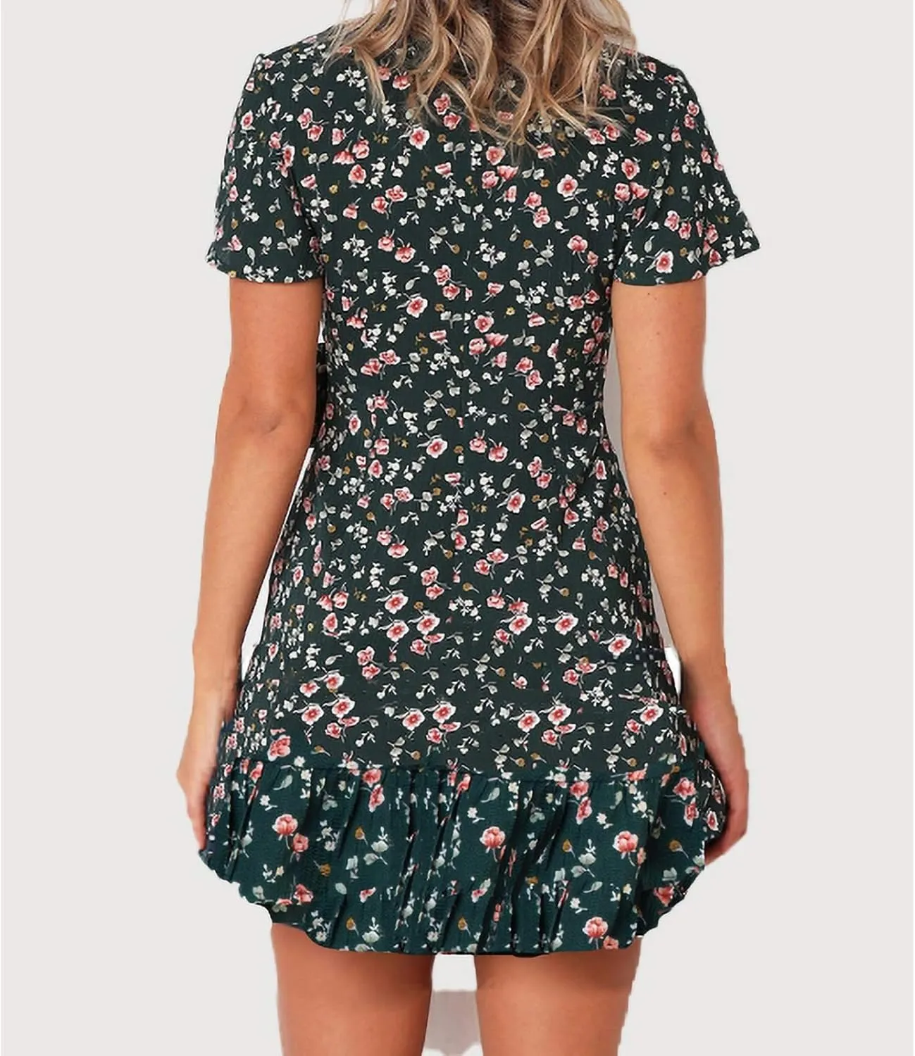 Womens Summer Casual Dresses Loose Boho Floral Printed Tank Mini Short Sleeve Dress Ruffle Tiered Party Beach Sun Dress