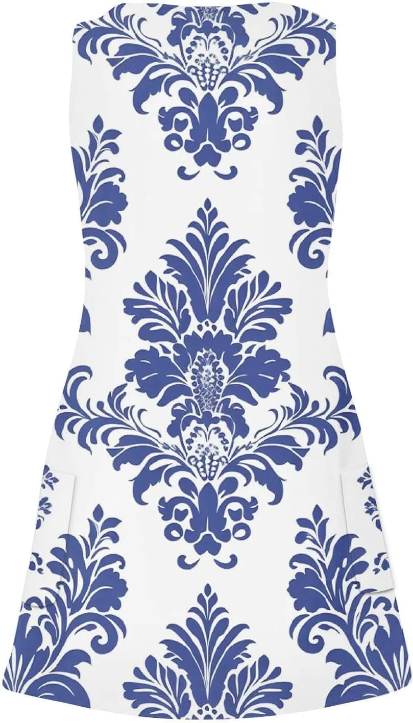 Women's Summer Casual Mini Dresses V-Neck Floral Print Beach Dress Beachwear Sleeveless Sundresses Boho Maxi Dress