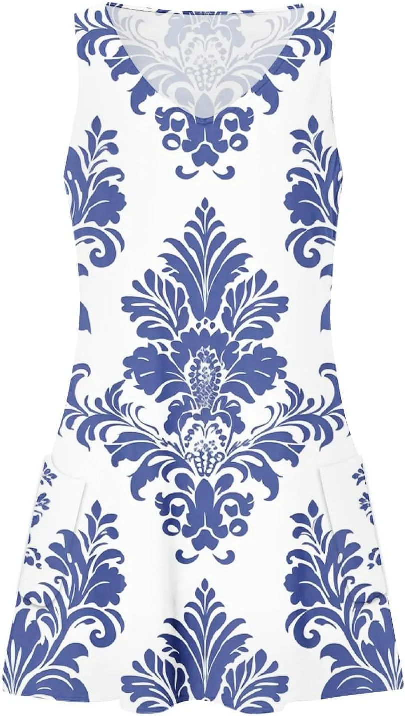 Women's Summer Casual Mini Dresses V-Neck Floral Print Beach Dress Beachwear Sleeveless Sundresses Boho Maxi Dress