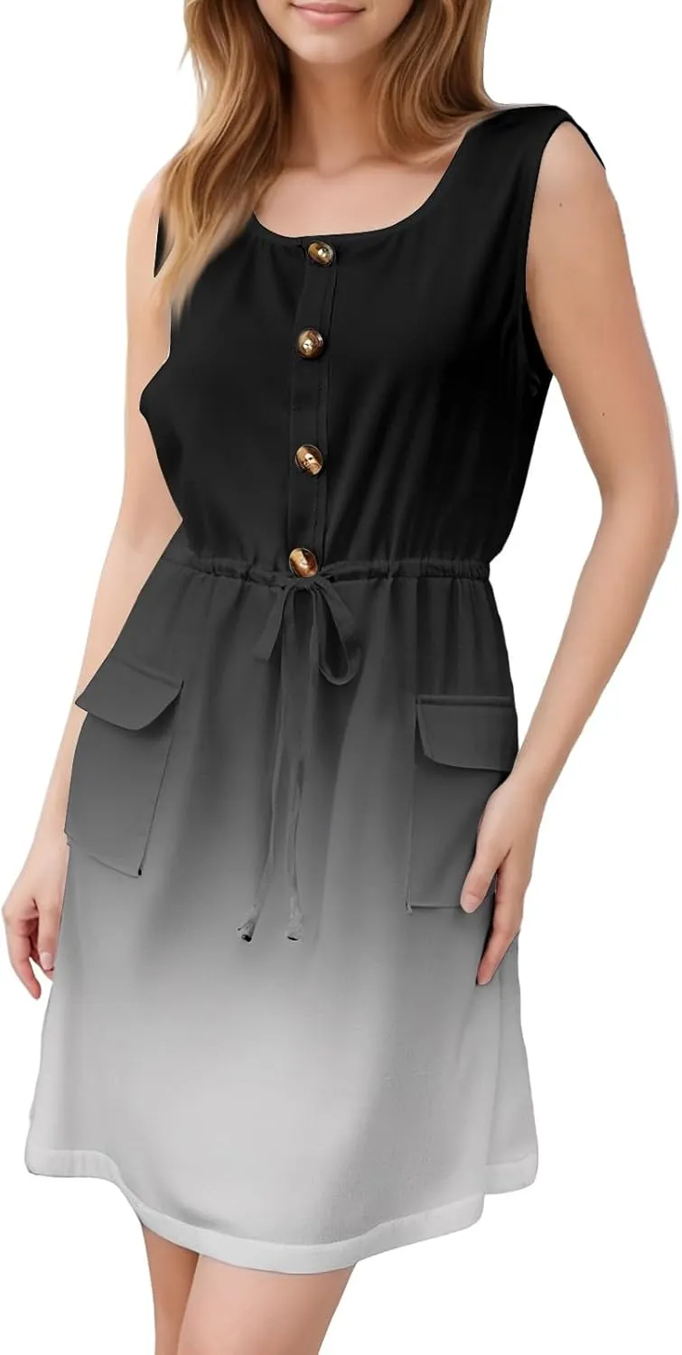 Women's Summer Casual Sleeveless Semi Formal Dress 2025 Empire Waist Button Down Work Dress Going Out Mini Dresses