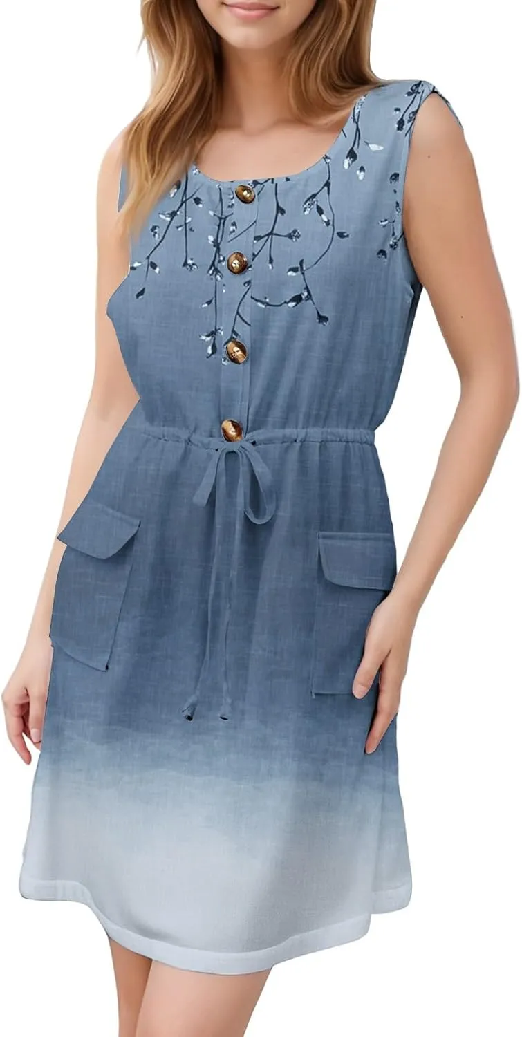 Women's Summer Casual Sleeveless Semi Formal Dress 2025 Empire Waist Button Down Work Dress Going Out Mini Dresses