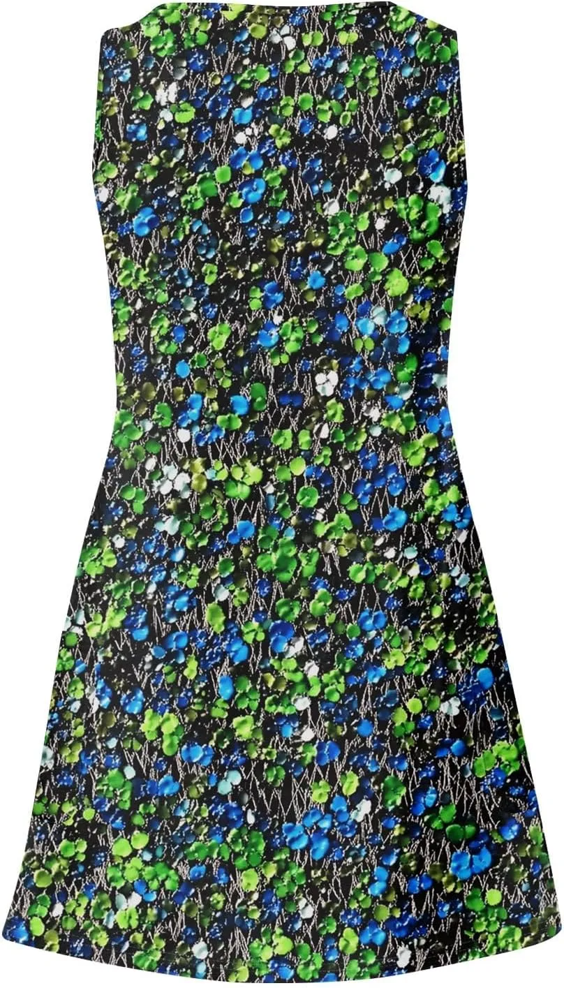 Women's Summer Clothes Sleeveless Crew Neck Floral Beach Boho Vintage Flowy Mini Dress Spring, S-3XL