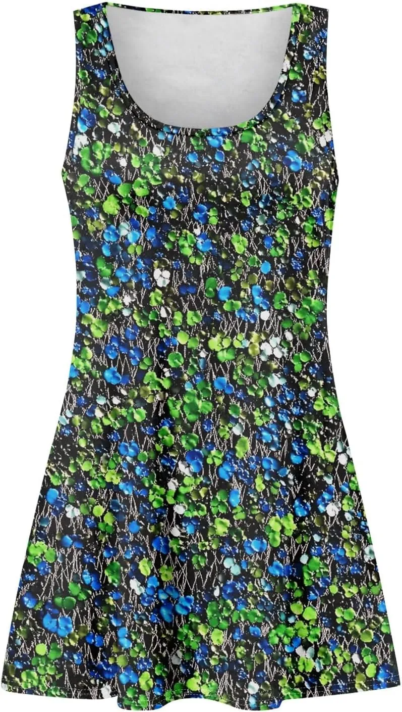 Women's Summer Clothes Sleeveless Crew Neck Floral Beach Boho Vintage Flowy Mini Dress Spring, S-3XL