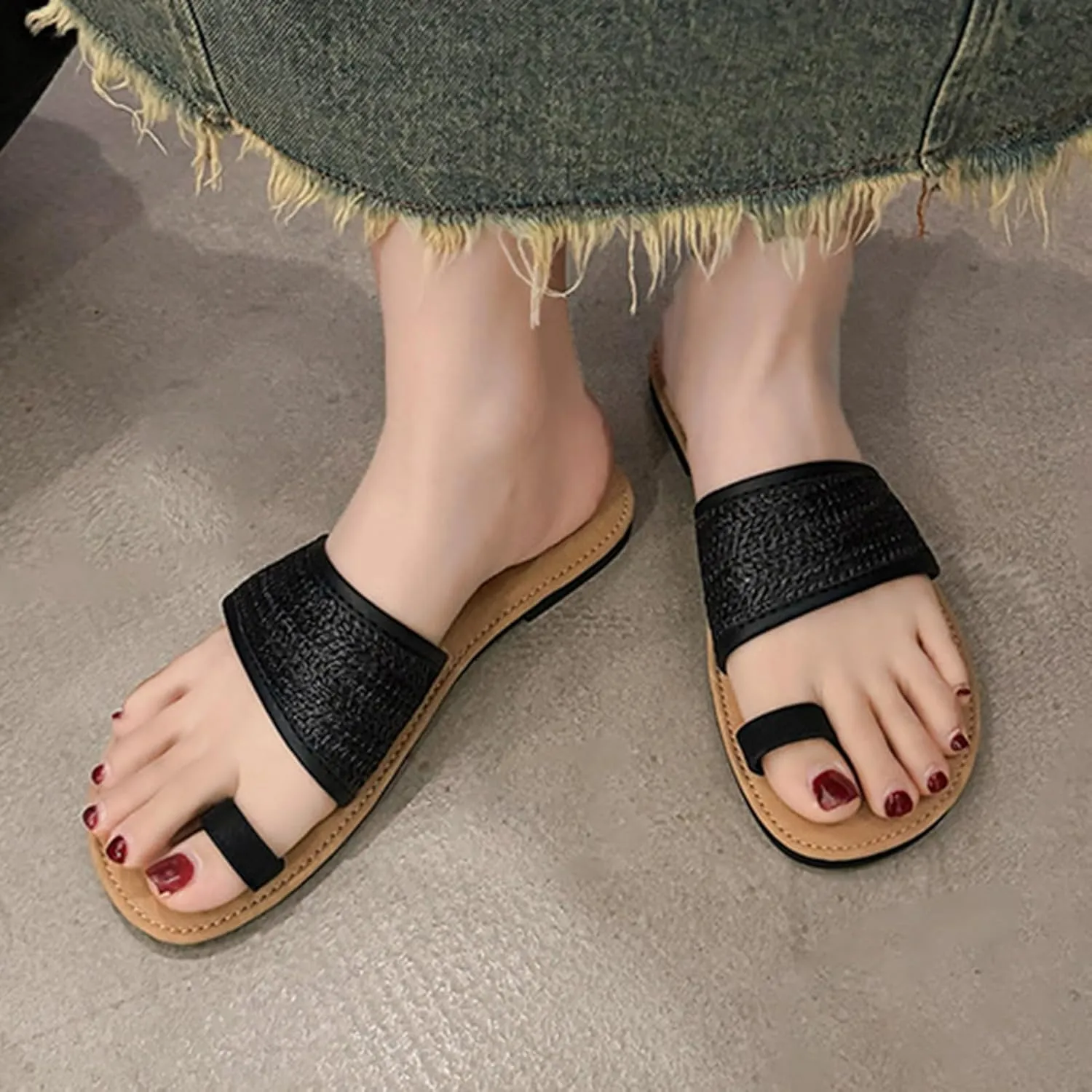 Women's Summer Comfy Plantar Fasciitis Orthotic Sandals,Casual Arch Support Beach Flip Flops,Stylish Bohemia Ring Toe Bunion Slippers