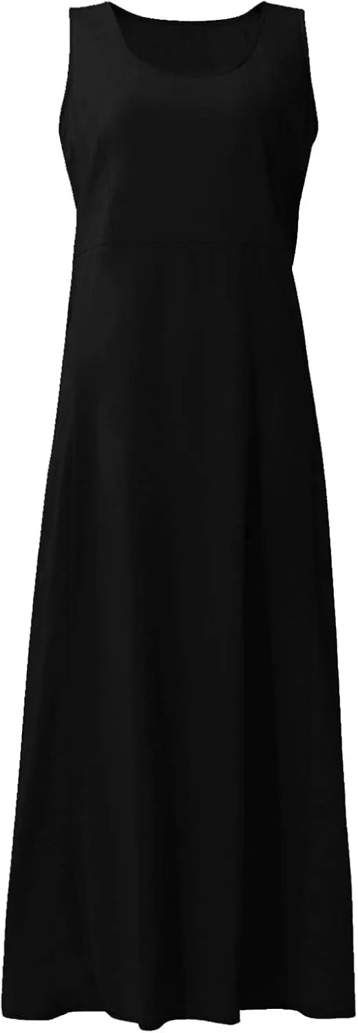 Women's Summer Cotton Linen Dress Sleeveless Elegant Flowy Dresses 2025 Plus Size Loose Comfy Dress with Pockets