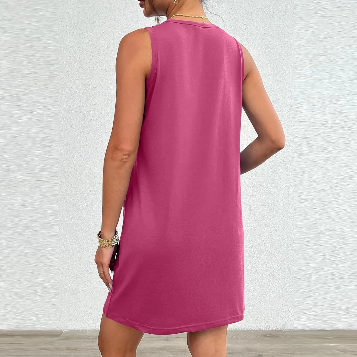Womens Summer Dresses 2024 Casual Sleeveless Vacation Beach Sundresses Petite Loose Fit Tank T Shirt Mini Dress