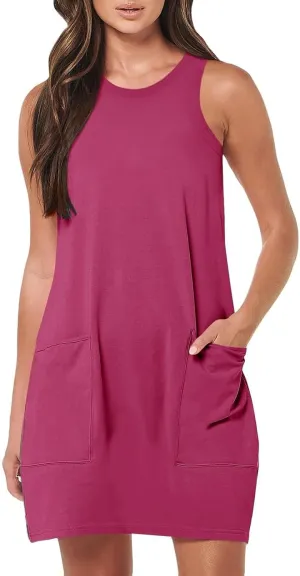 Womens Summer Dresses 2024 Casual Sleeveless Vacation Beach Sundresses Petite Loose Fit Tank T Shirt Mini Dress
