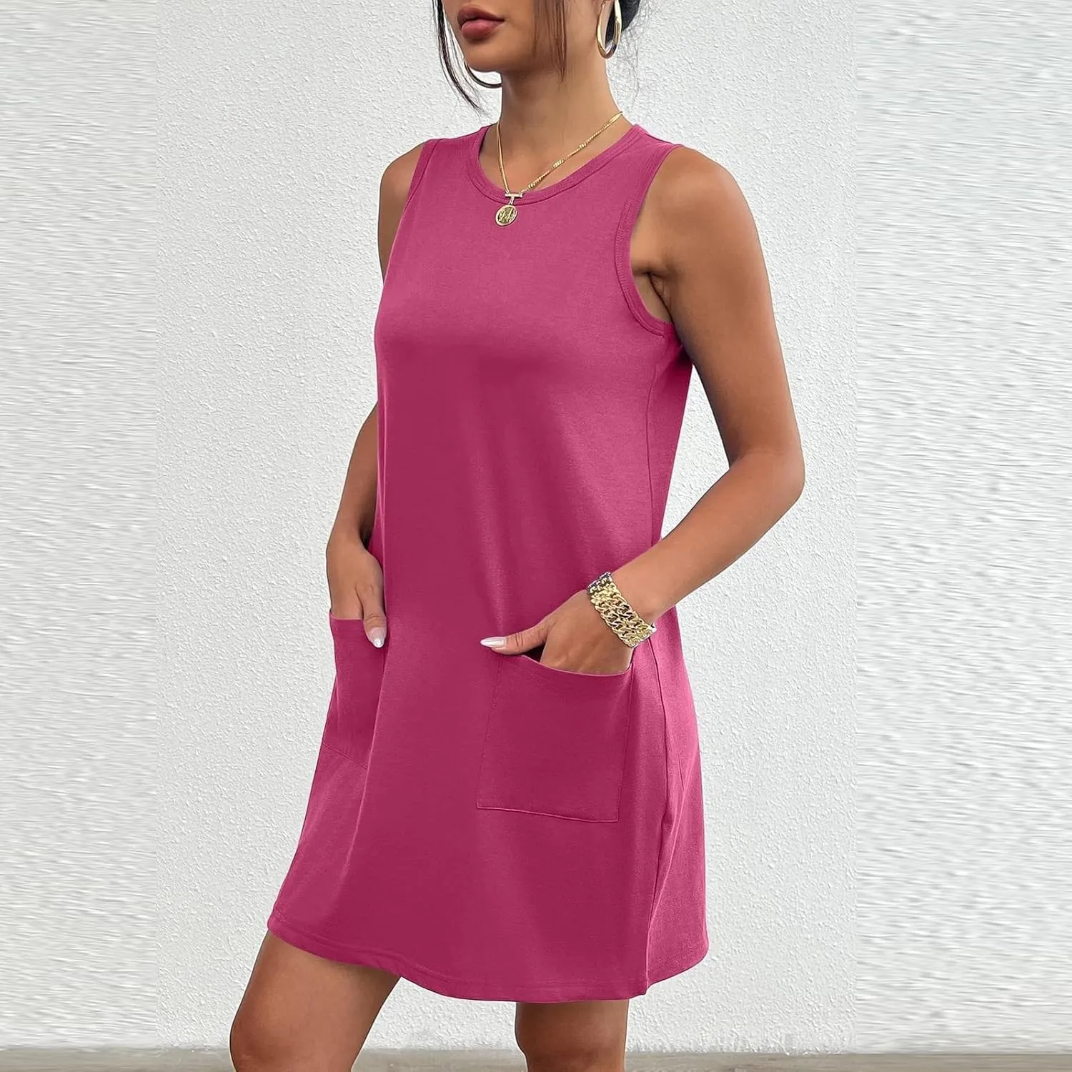 Womens Summer Dresses 2024 Casual Sleeveless Vacation Beach Sundresses Petite Loose Fit Tank T Shirt Mini Dress