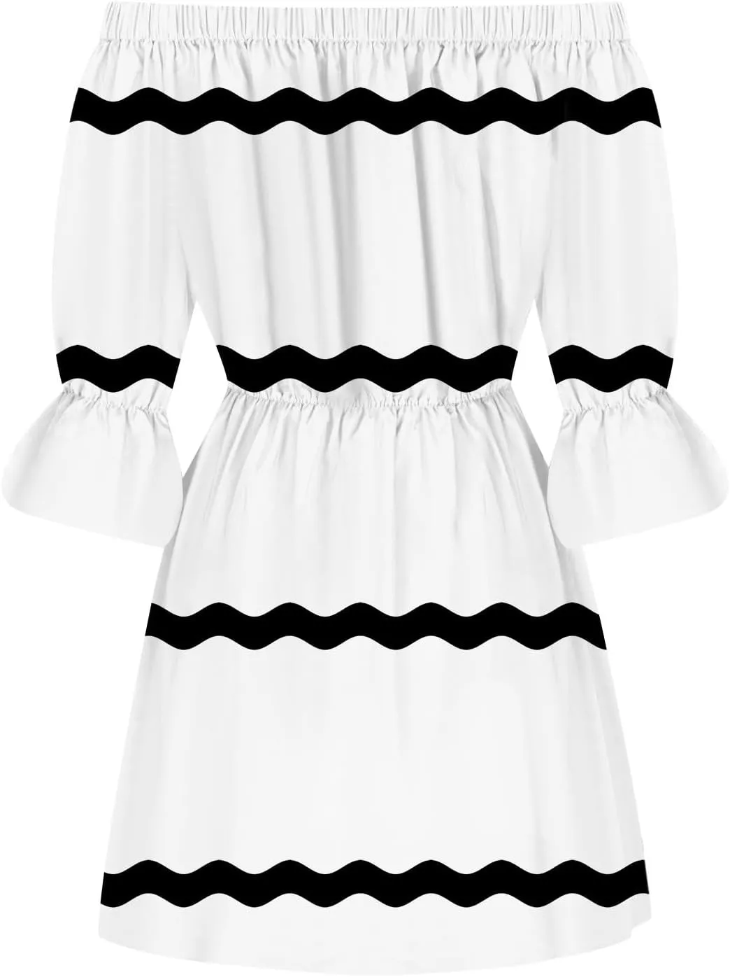 Womens Summer Dresses 2024 Off Shoulder Ruffle Long Sleeve Dress Boho Floral Mini Dress Strapless Short Dress