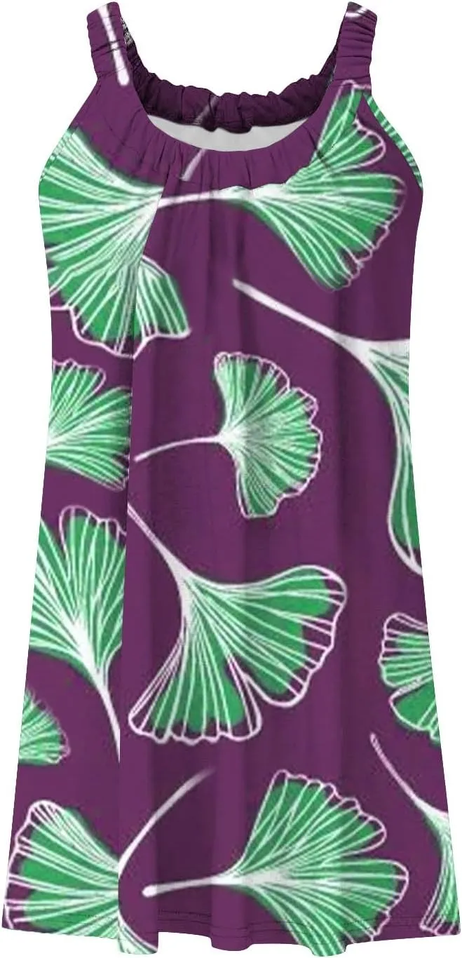 Womens Summer Dresses Bohemian Floral Tank Beach Halter Dress Casual Sleeveless Flowy Vacation Tshirt Sundresses