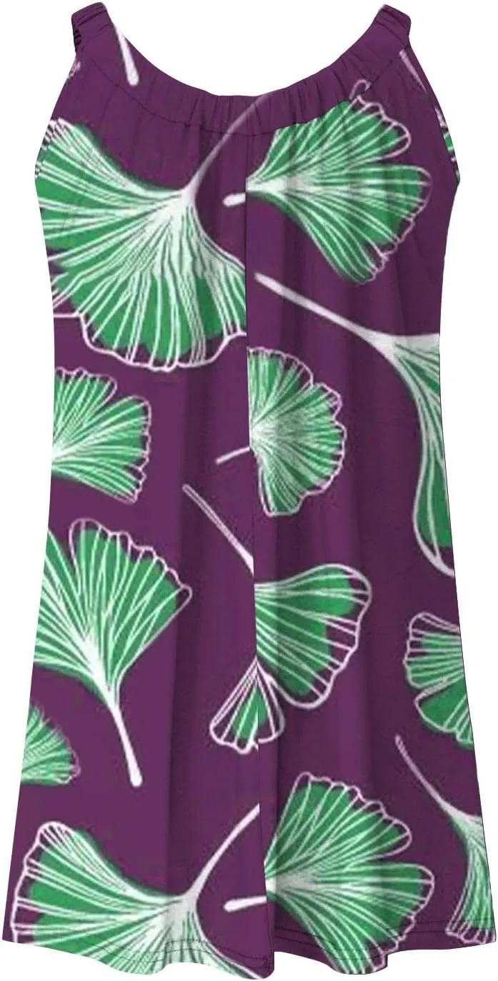 Womens Summer Dresses Bohemian Floral Tank Beach Halter Dress Casual Sleeveless Flowy Vacation Tshirt Sundresses