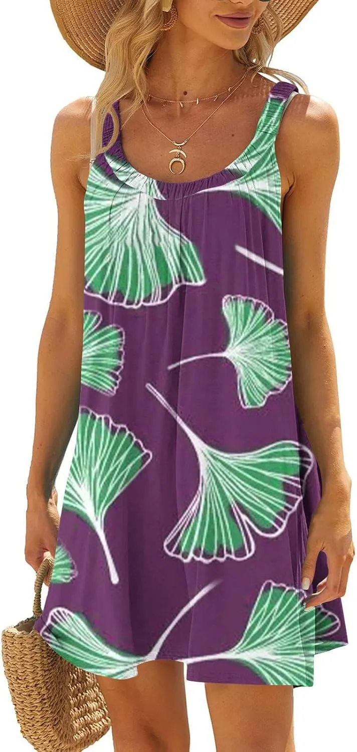Womens Summer Dresses Bohemian Floral Tank Beach Halter Dress Casual Sleeveless Flowy Vacation Tshirt Sundresses