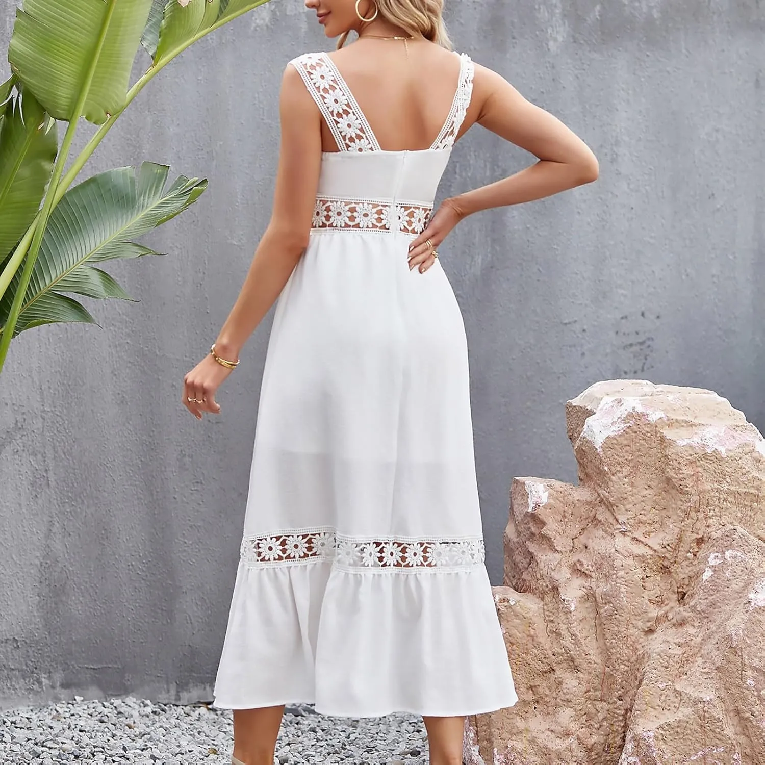Women's Summer Dresses Casual Sleeveless Boho Maxi Dress Square Neck Long Smocked Floral Beach Vacation Sundresses