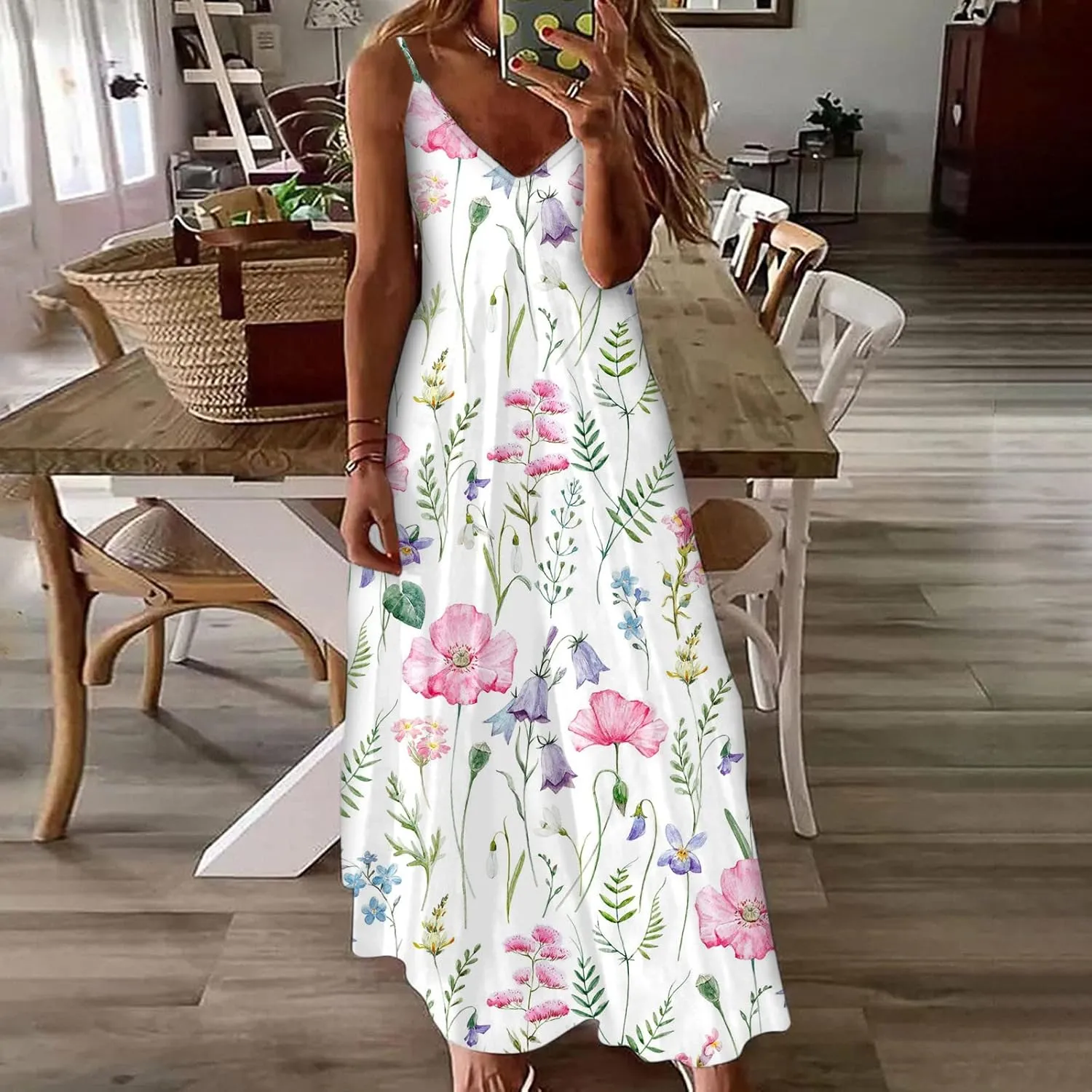 Womens Summer Dresses Spaghetti Strap Sundress Flowy Loose Maxi Dresses Holiday Party Dresses for Women 2025