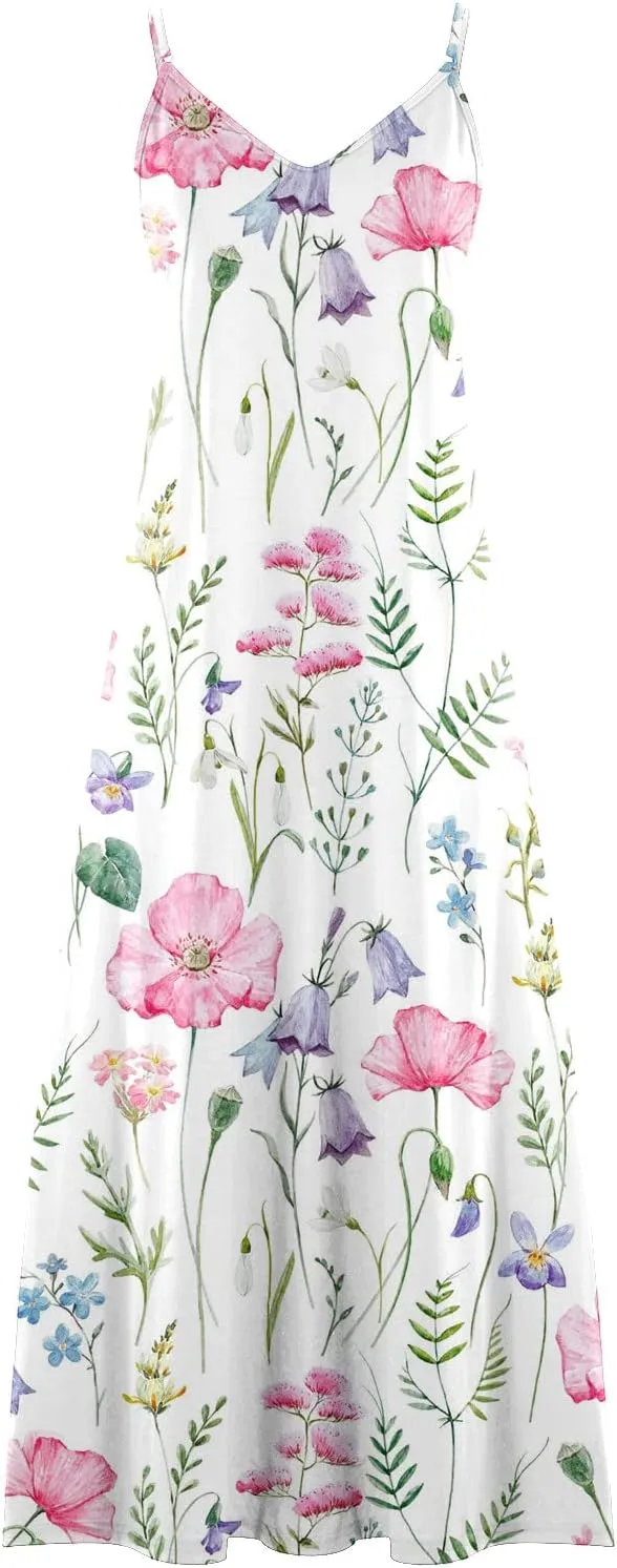 Womens Summer Dresses Spaghetti Strap Sundress Flowy Loose Maxi Dresses Holiday Party Dresses for Women 2025