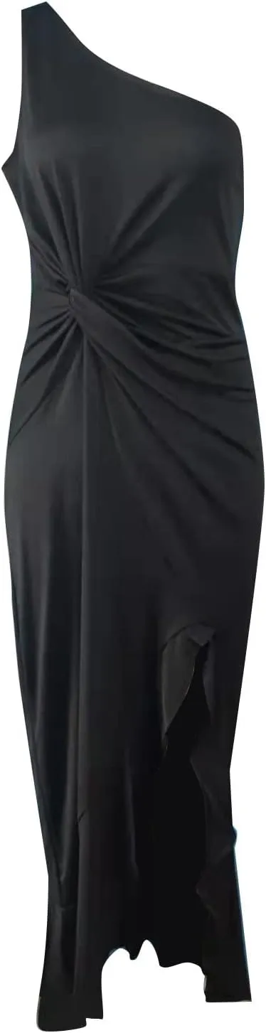Women's Summer Formal Wedding Guest Dress Off Shoulder High Slit Maxi Bodycorn Dress Ruffle Hem Long Dress