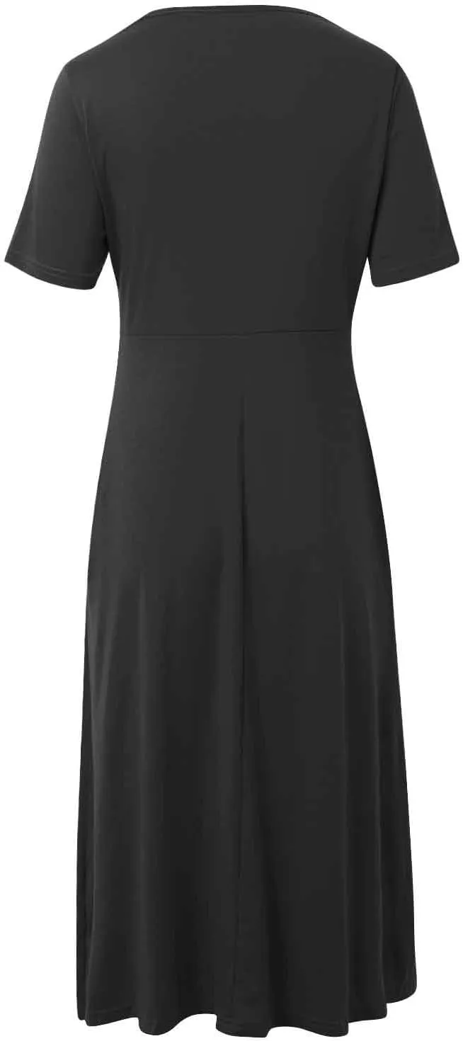 Women's Summer Maxi Dress 2025 Casual Short Sleeve Wrap V Neck Flowy Swing Plated Long Beach Dresses with Pockets