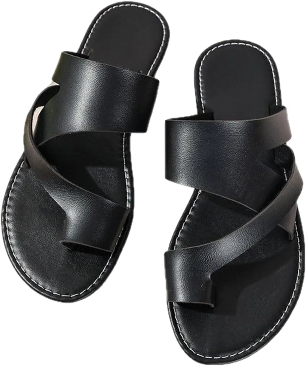 Women's Summer Orthopedic Corrector Slippers,Elegant Ring Toe Bunion Walking Sandals,Slip On Flat Plantar Fasciitis Flip Flops