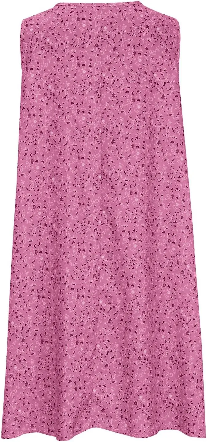 Women's Summer Print Dress Short Sleeve Crew-Neck Loose Dress Beach Dress Sun Dress Ruffled Flowy Midi Dress