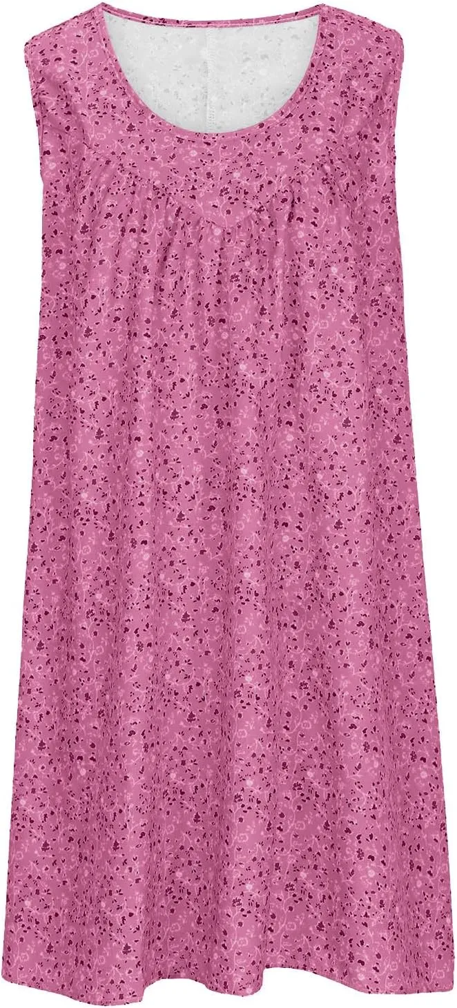 Women's Summer Print Dress Short Sleeve Crew-Neck Loose Dress Beach Dress Sun Dress Ruffled Flowy Midi Dress
