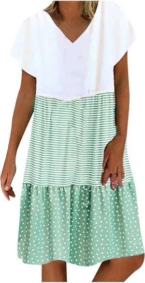 Womens Summer Ruffle Dresses Loose Flowy Mini Dress with Pockets Dressy Casaul Vacation Beach Sundress S-5XL