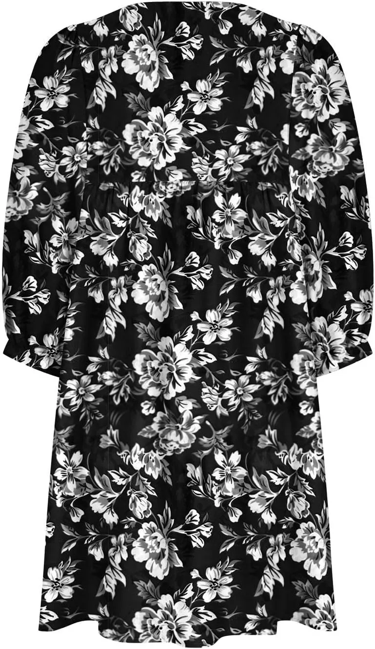 Womens Summer Shirt Dresses Casual V-Neck Three-Quarter Sleeve Dress Vacation Beach Sun Dress Boho Maxi Dress