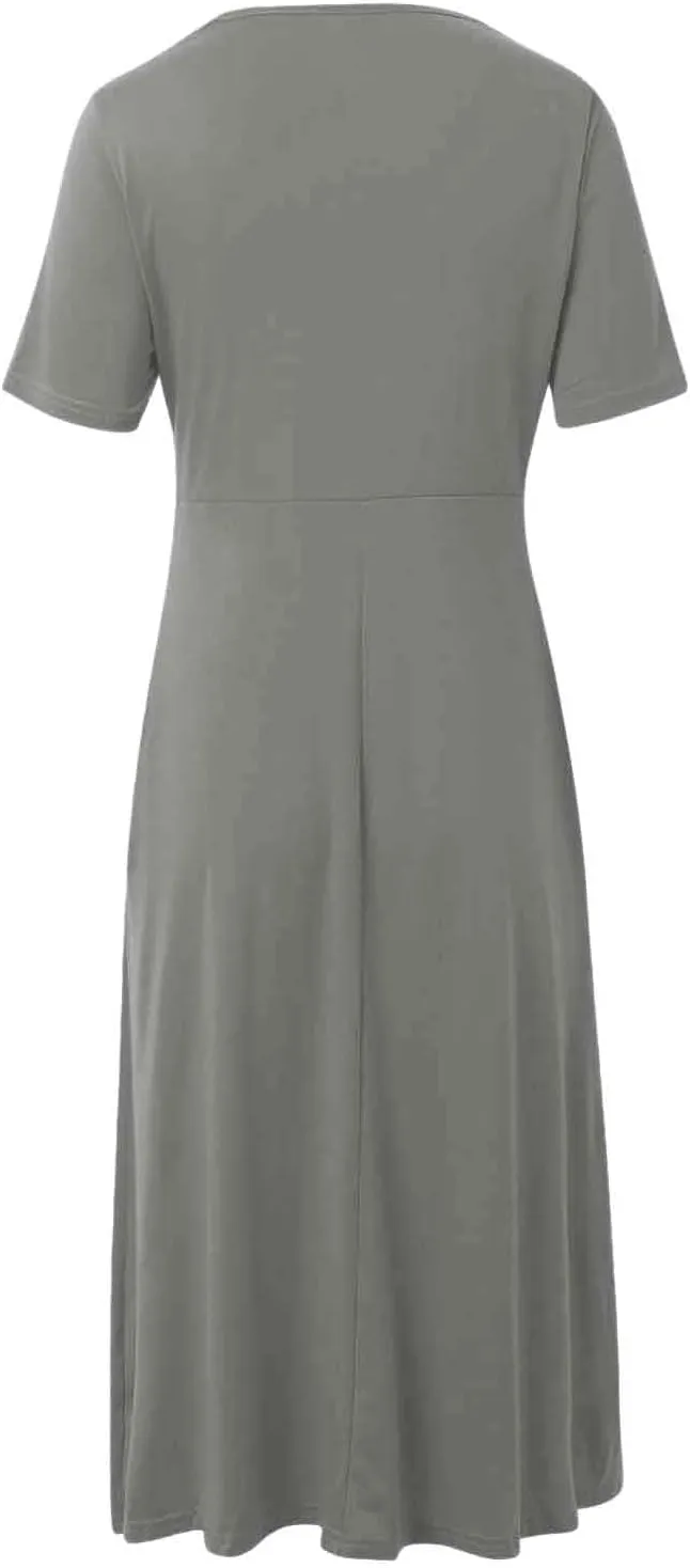 Women's Summer Short Sleeve A-Line Midi Dresses Casual Tiered T-Shirt Dress Flowy Beach Sundress with Pockets