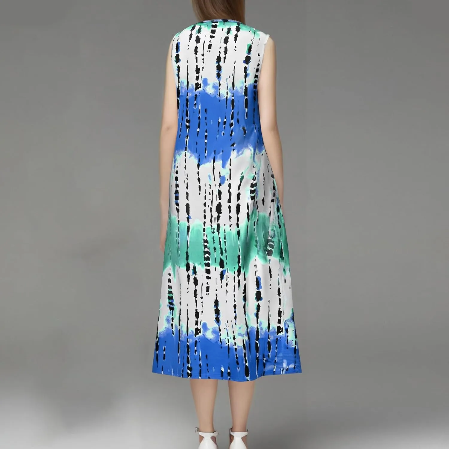 Womens Summer Sleeveless Tank Maxi Dress 2025 Fashion Tie Dye Crewneck Beach Dresses Y2K Casual Loose Slits Sundress