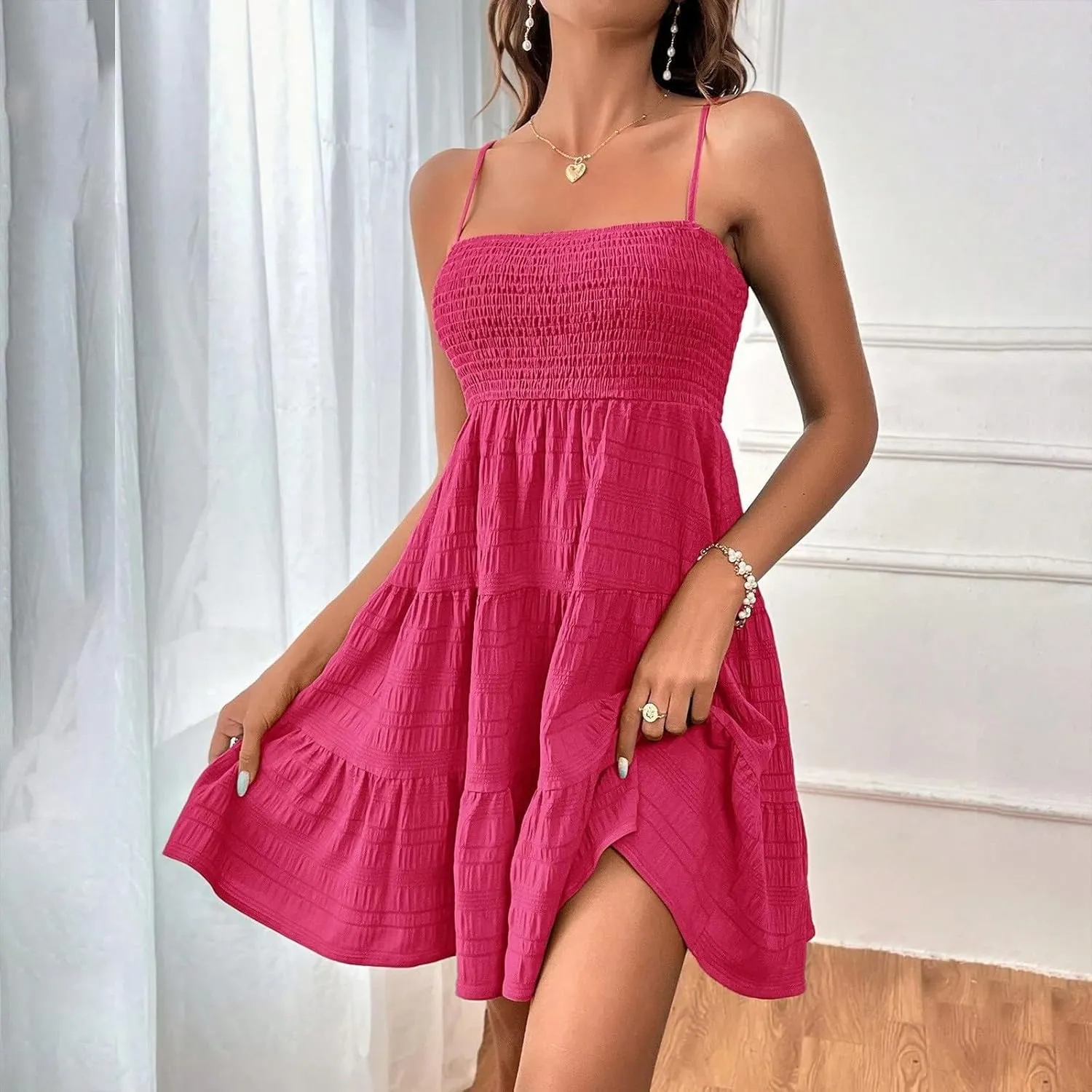 Women's Summer Split Thigh Spaghetti Strap Cami Midi Floral Dress High Waist Spaghetti Strap Pencil Dresses Cami Mini Dress