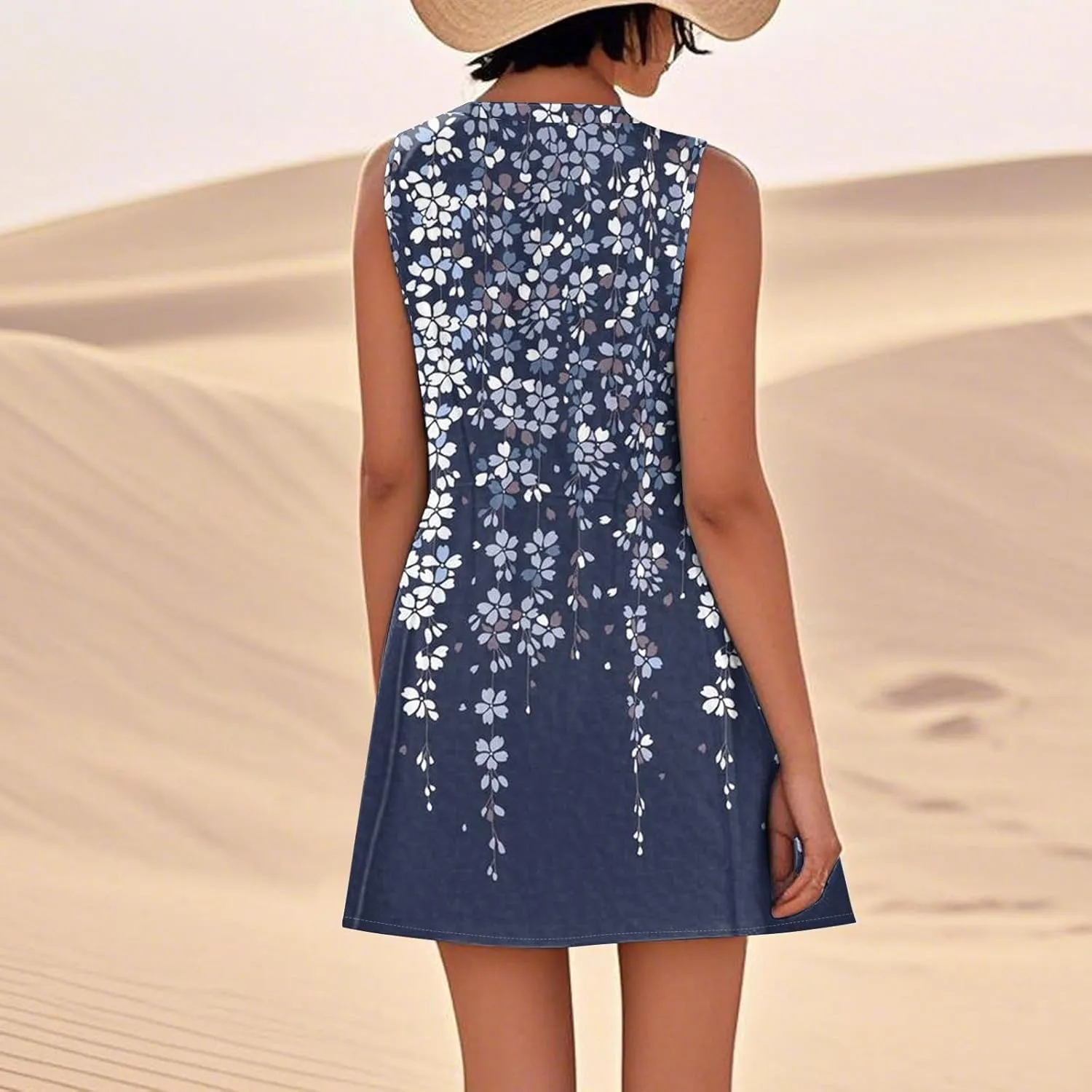 Womens Summer Tank Dresses Casual Sleeveless Midi Dress Cotton Beach Floral Sundress Vacation Travel Outfits