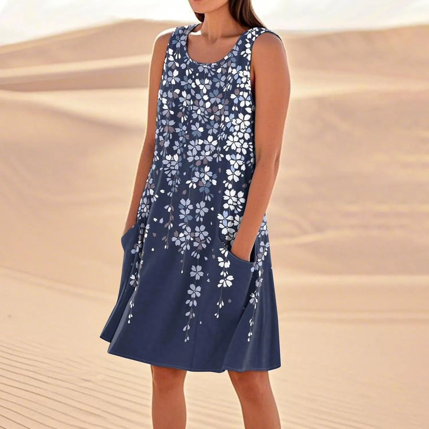 Womens Summer Tank Dresses Casual Sleeveless Midi Dress Cotton Beach Floral Sundress Vacation Travel Outfits