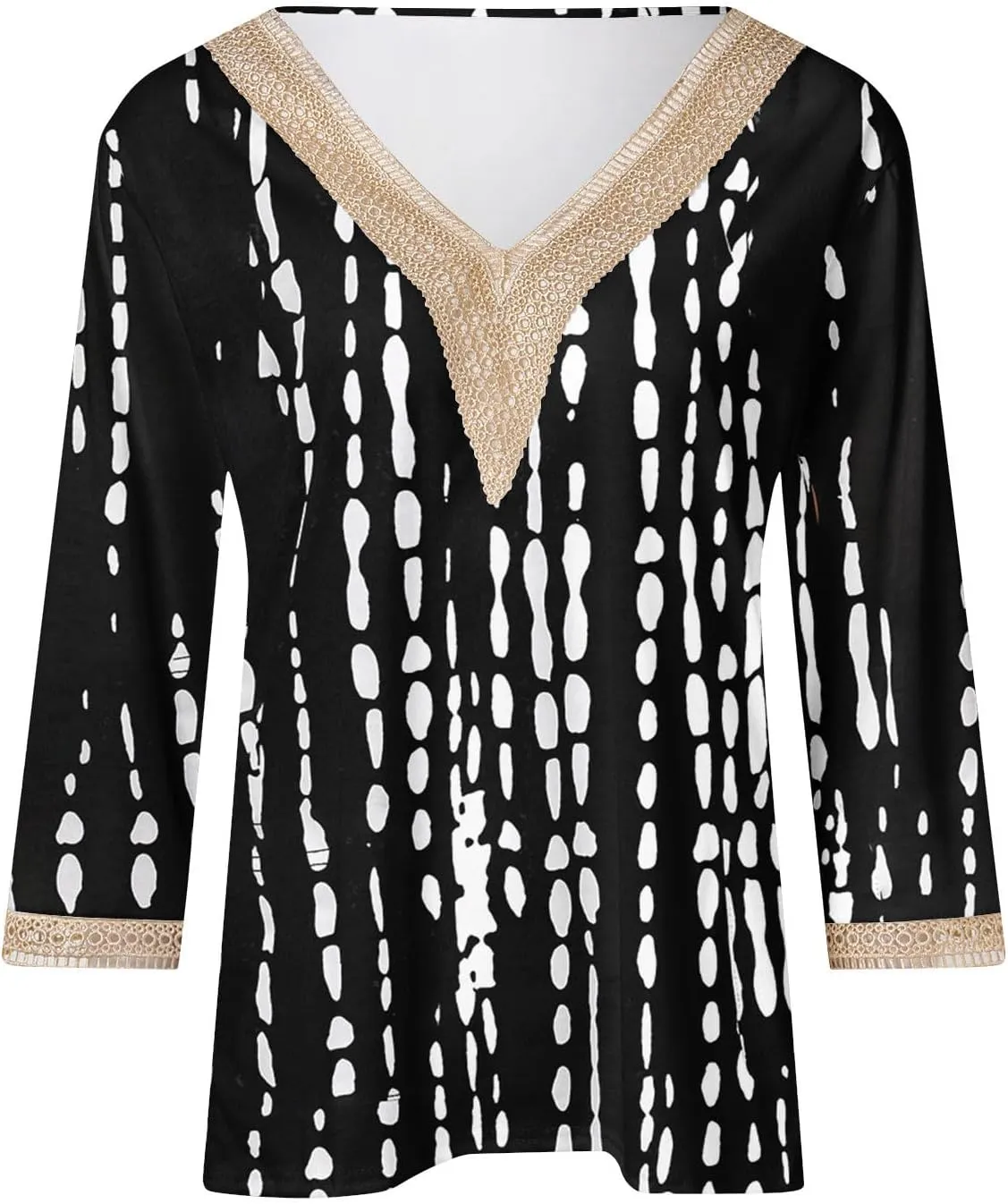 Womens Summer Tops 2025 Dressy Casual Lace V Neck 3/4 Sleeve Shirts Trendy Printed Crochet Blouses Cute Boho Outfits